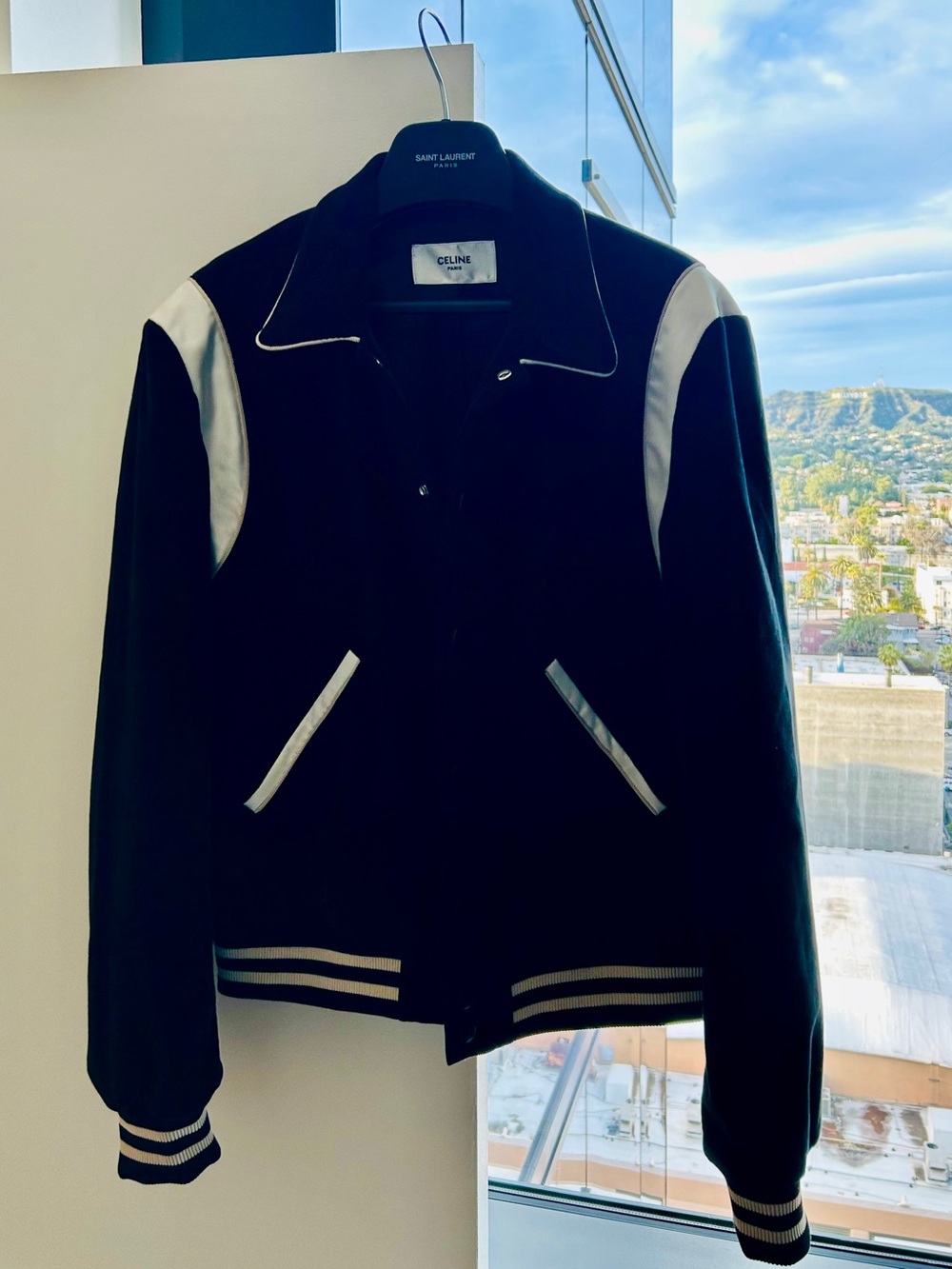 Celine Black and White Varsity Bomber Jacket